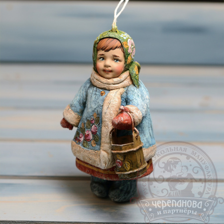 Девочка с ведерком, игрушка из ваты кукольной мануфактуры Ирины Черепановой