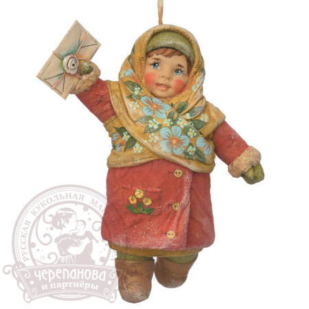 Анфисушка с письмом, елочное украшение из ваты кукольной мануфактуры Ирины Черепановой