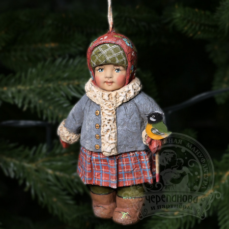 Иннушка с синчикой на палочке, игрушка на елку кукольной мануфактуры Ирины Черепановой