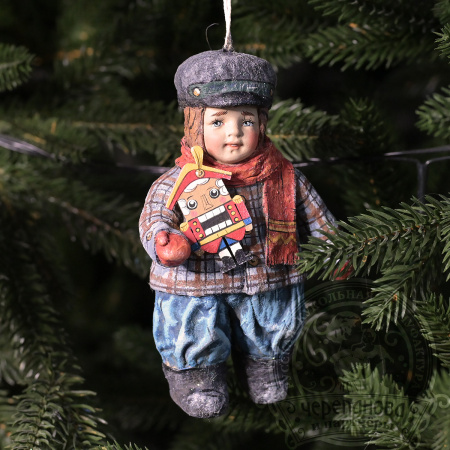 Руслан с щелкунчиком, ватная елочная игрушка кукольной мануфактуры Ирины Черепановой