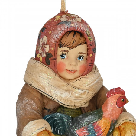 Наташенька с петушком, игрушка на елку кукольной мануфактуры Ирины Черепановой